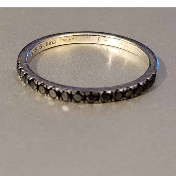 Sterling Silver Black Spinel Eternity Ring 6.25 - Picture 1 of 7